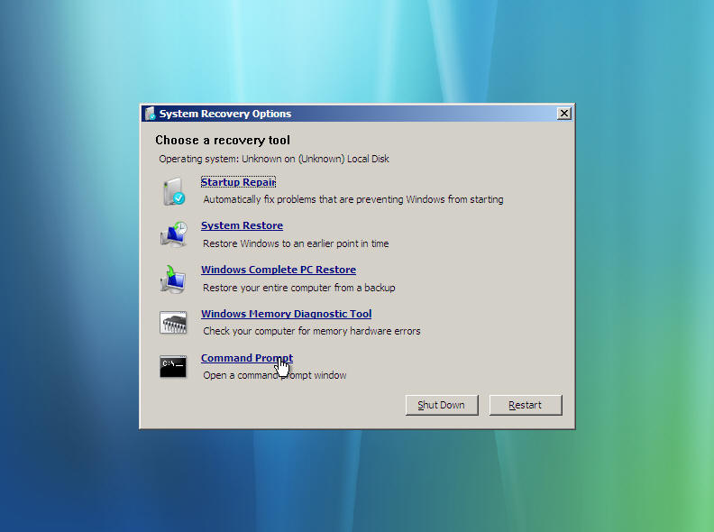 Vista Start System Restore From Command Prompt